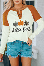 Load image into Gallery viewer, HELLO FALL Graphic Raglan Sleeve Henley Top
