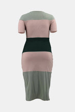 Load image into Gallery viewer, Color Block Ribbed Tie Waist Dress
