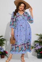 Load image into Gallery viewer, Plus Size Floral V-Neck Three-Quarter Sleeve Midi Dress
