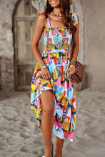 Load image into Gallery viewer, Printed Smocked Tie Shoulder Dress
