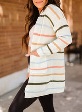 Load image into Gallery viewer, Woven Right Striped Rib-Knit Open Front Pocketed Cardigan
