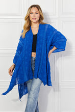 Load image into Gallery viewer, Justin Taylor Pom-Pom Asymmetrical Poncho Cardigan in Blue
