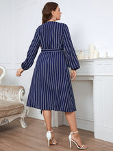 Load image into Gallery viewer, Melo Apparel Plus Size Striped Surplice Neck Long Sleeve Dress
