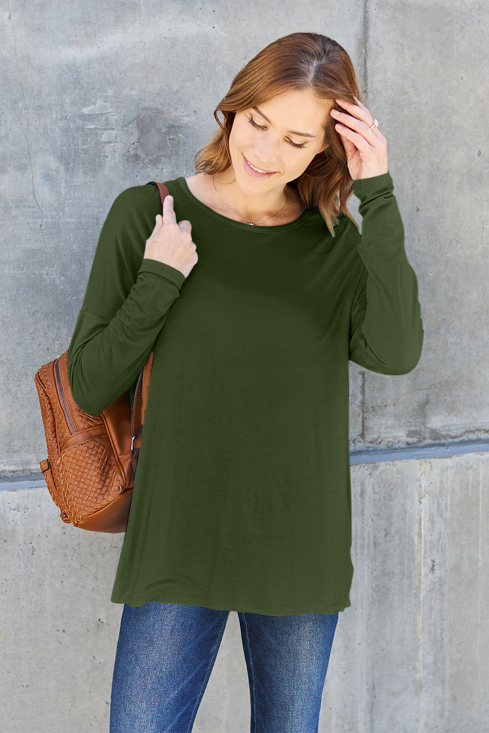 Basic Bae Round Neck Dropped Shoulder T-Shirt