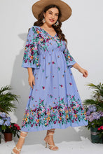 Load image into Gallery viewer, Plus Size Floral V-Neck Three-Quarter Sleeve Midi Dress

