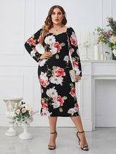 Load image into Gallery viewer, Plus Size Printed Square Neck Long Sleeve Dress
